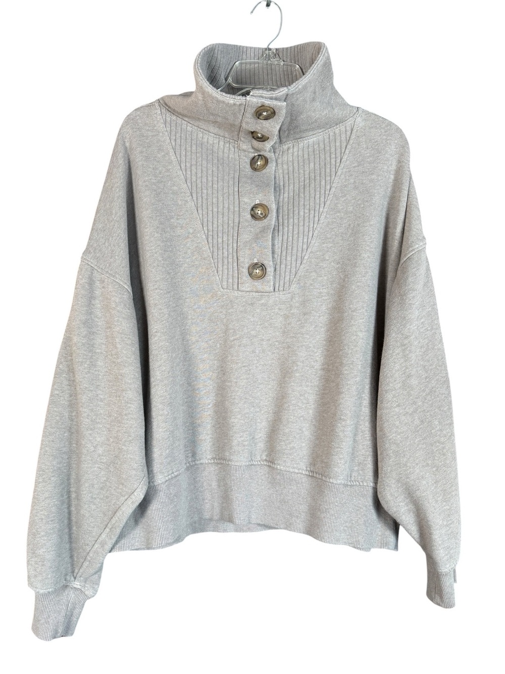 Aerie Best Button Oversized Collared Sweatshirt Heather Taupe Gray XL - Picture 4 of 12